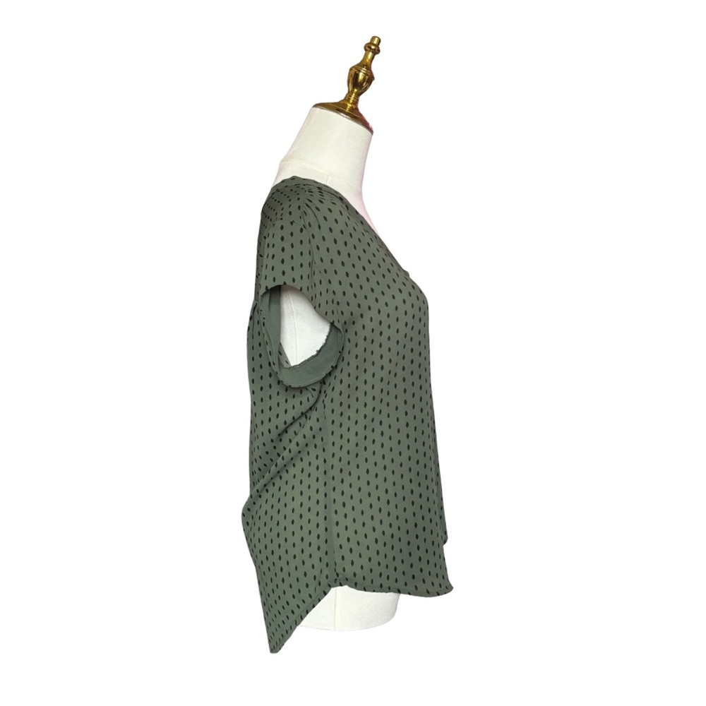 Elegant Olive Green Black Diamond Spot Pattern Fun 2 Fun Business Casual Blouse - Picture 4 of 6